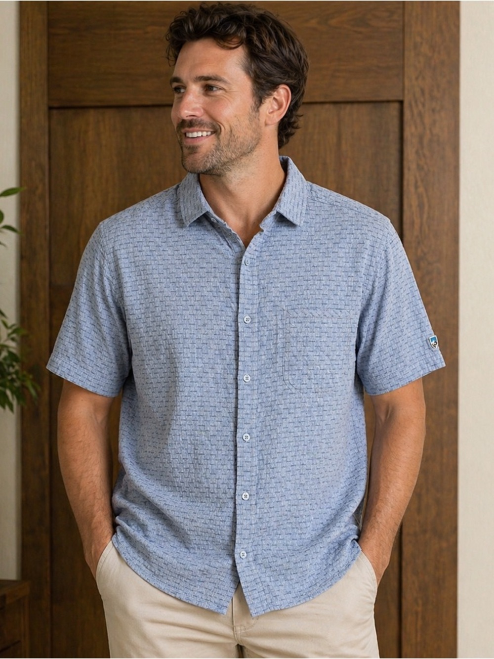 Kühl Born in the Mountains Button Down Blue Short Sleeve Shirt Size XL